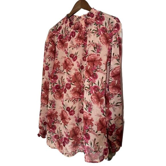 Torrid Womens Floral‎ Chiffon Smocked Top Semi Sheer Mock Neck Plus 3x Romantic - Picture 1 of 8